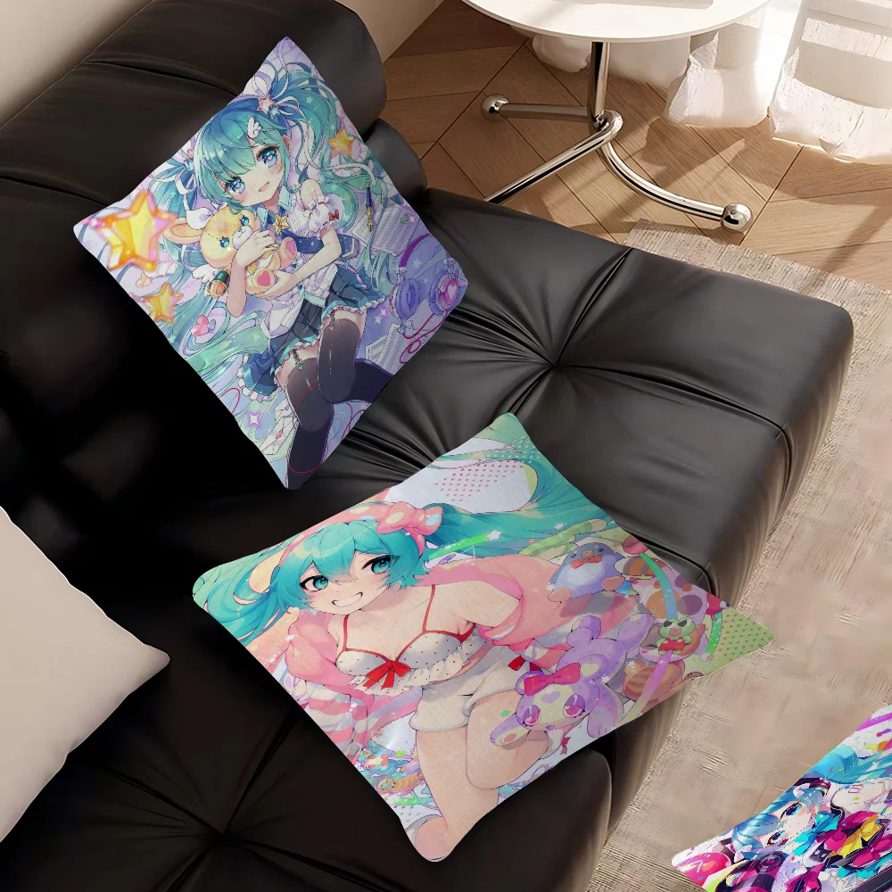 أنيمي H-Hatsunes-M-Miku الفتيات وسادة غطاء الوسادة المخدة غرفة المعيشة أريكة ديكور المنزل حسب الطلب