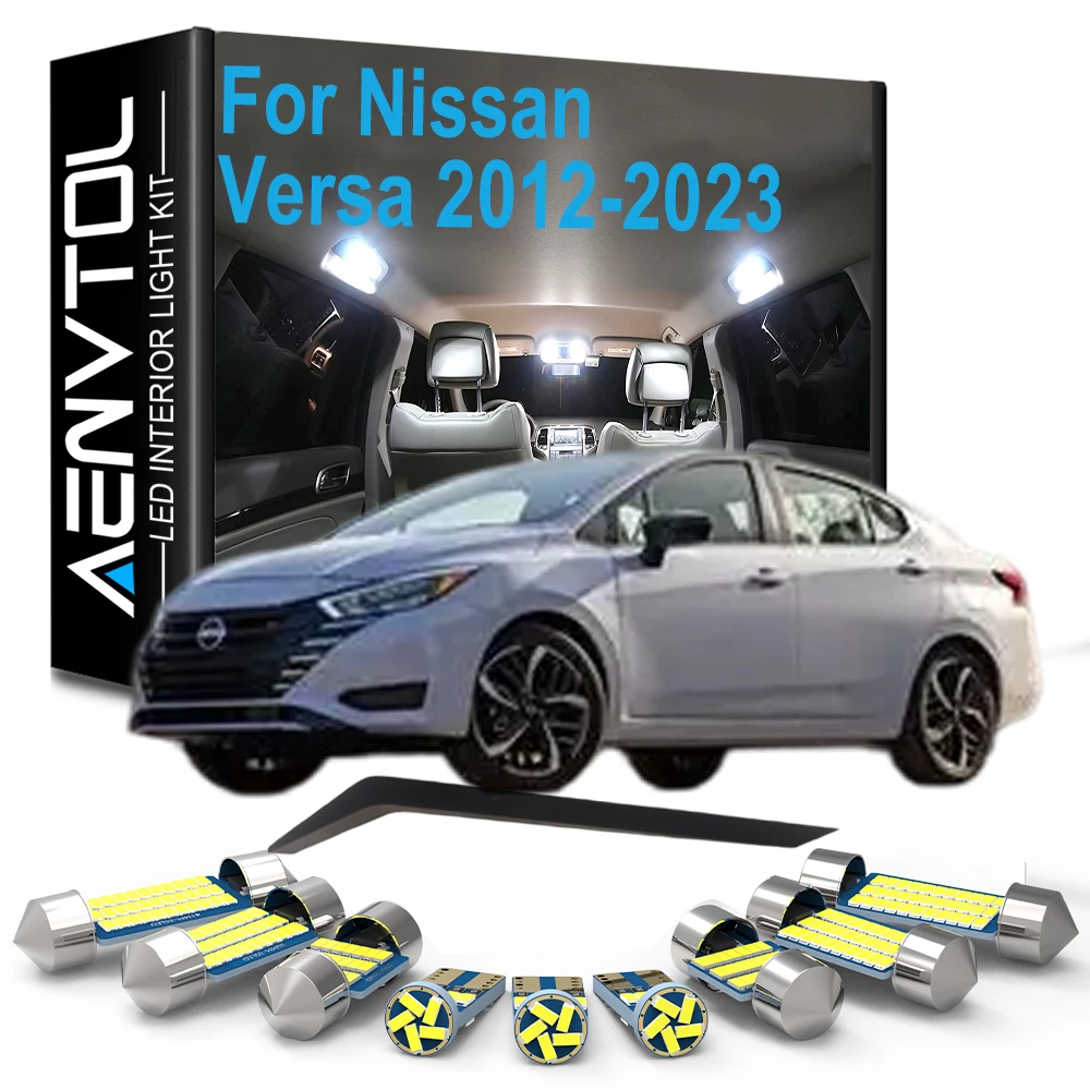 For Nissan Versa 2012- 2017 2018 2019 2020 2021 2022 2023, 10Pcs LED Bulb Interior Roof Reading Map Trunk Plate Light Kit