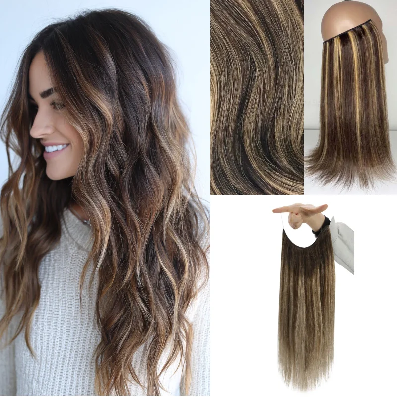 In Stock Human Hair Fish Line Extension One Piece Clip In 16inch Hair Weft Wholesale Dropship Color 1B #2 #613