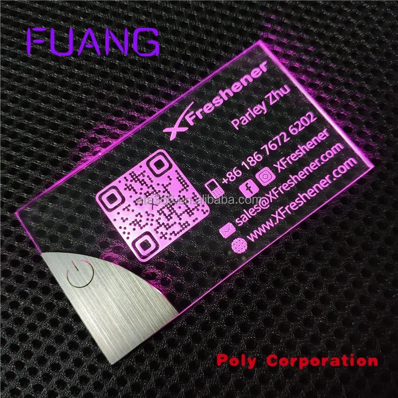 Custom  6 NEW 2022 Luxury LED Glow Business Cards Custom Plastic Transparents Business Card LED Light Tray Pink Business Card