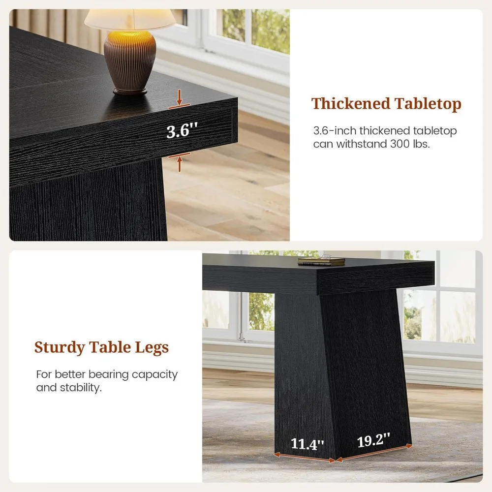 مكتب تنفيذي ممتاز 55.9 بوصة مع منافذ طاقة، مكتب منزلي حديث مع خزانة تخزين، مكتب كمبيوتر خشبي للأعمال #6