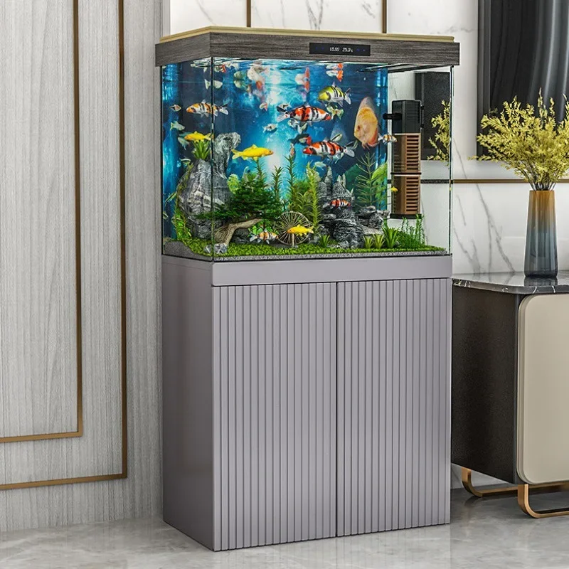 Fish Tank Cabinet All-in-One  Solid Wood Base  Living Room Floor  Shelf  New Entrance