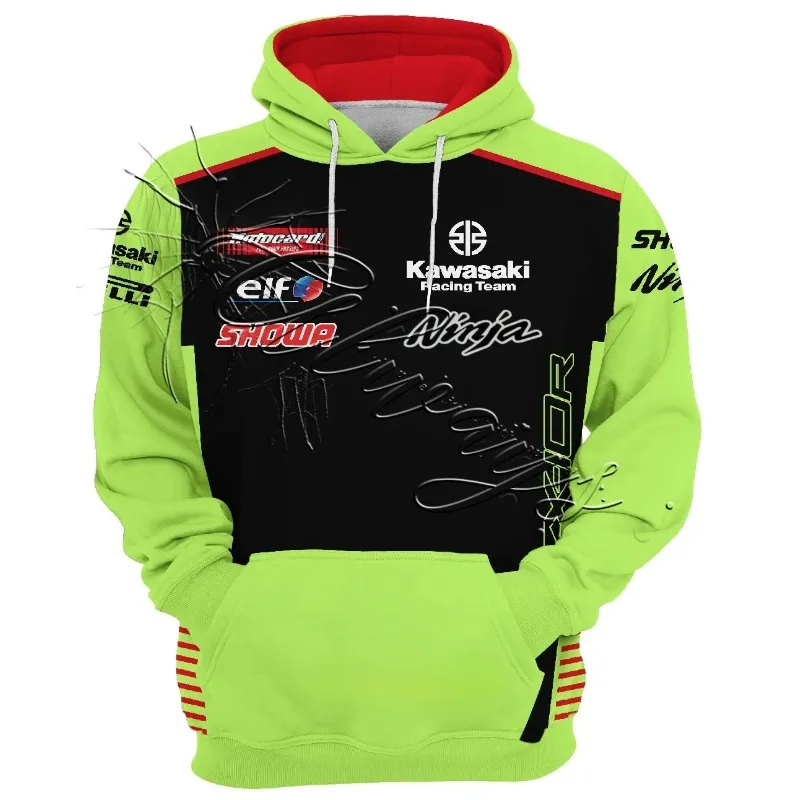 2026 جديد كاواساكي دراجة نارية كلاسيكي اللون هوديي للرجال والنساء في الهواء الطلق ركوب الدراجات الدافئة هوديي على الطرق الوعرة دراجة هوائية جبلية هوديي #1