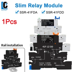 1PCS DIN Rail Mounted Slim Relay SSR Solid State Relay DC Control AC DC Control DC SSR-41FDA/DD 6A 3-32VDC 24-250VAC