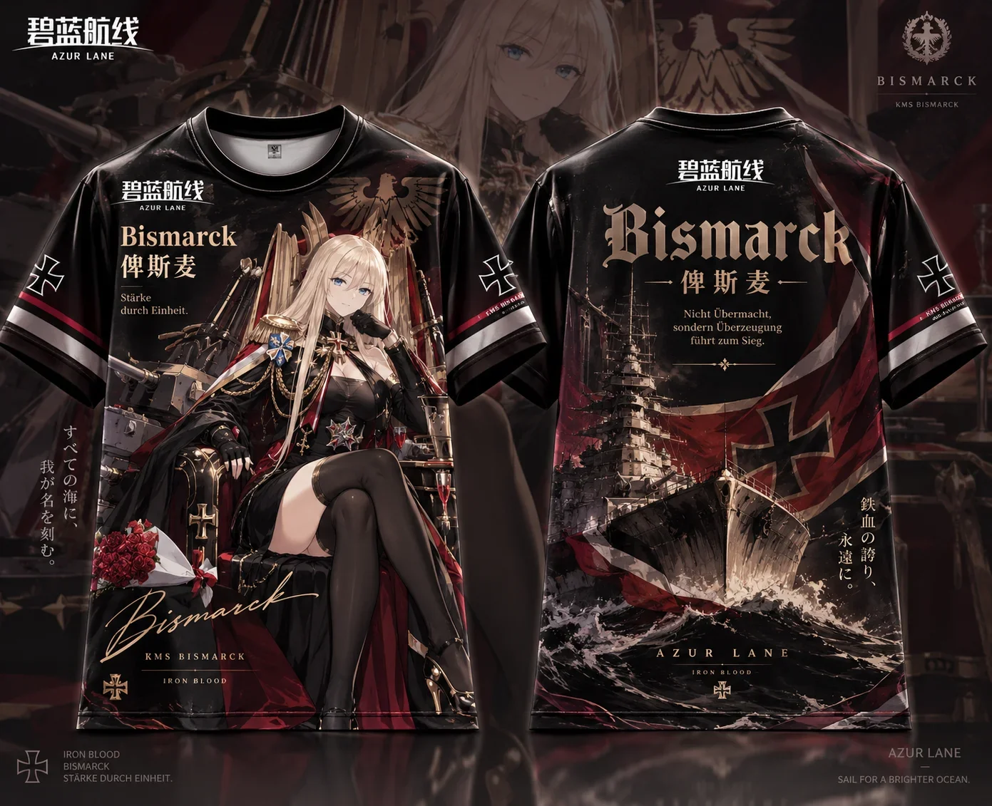 Unisex Azur Lane Anime Full‑Print Polyester T‑Shirt Aegir Belfast Laffey Bismarck Iron Blood Royal Navy Eagle Union Cosplay Tee