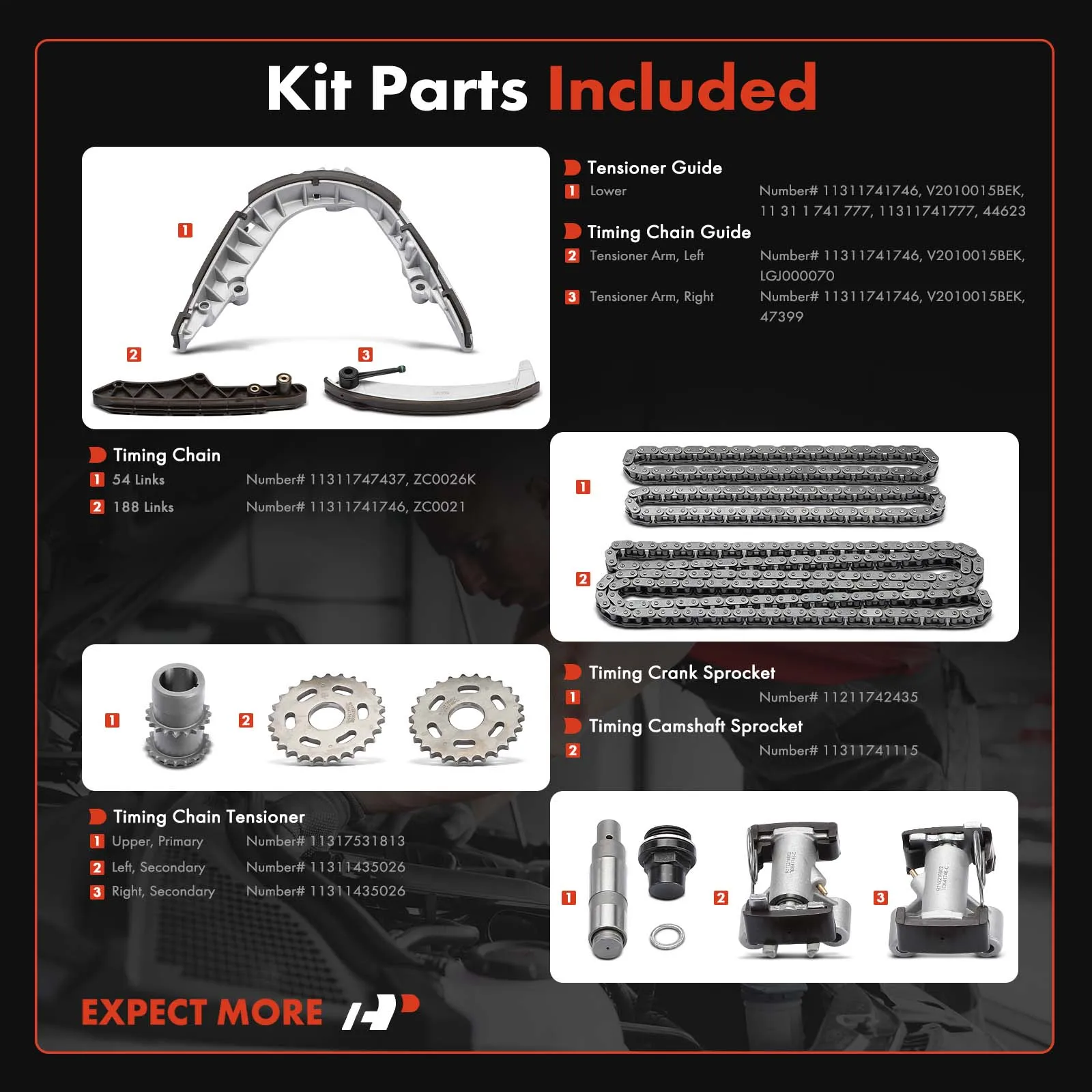 A-Premium 13x Engine Timing Chain Kit for BMW X5 2000-2003 540i 1997-2003 740i 2000-2001 740iL 1996-2001 840Ci 1996-1997 Z8 2003