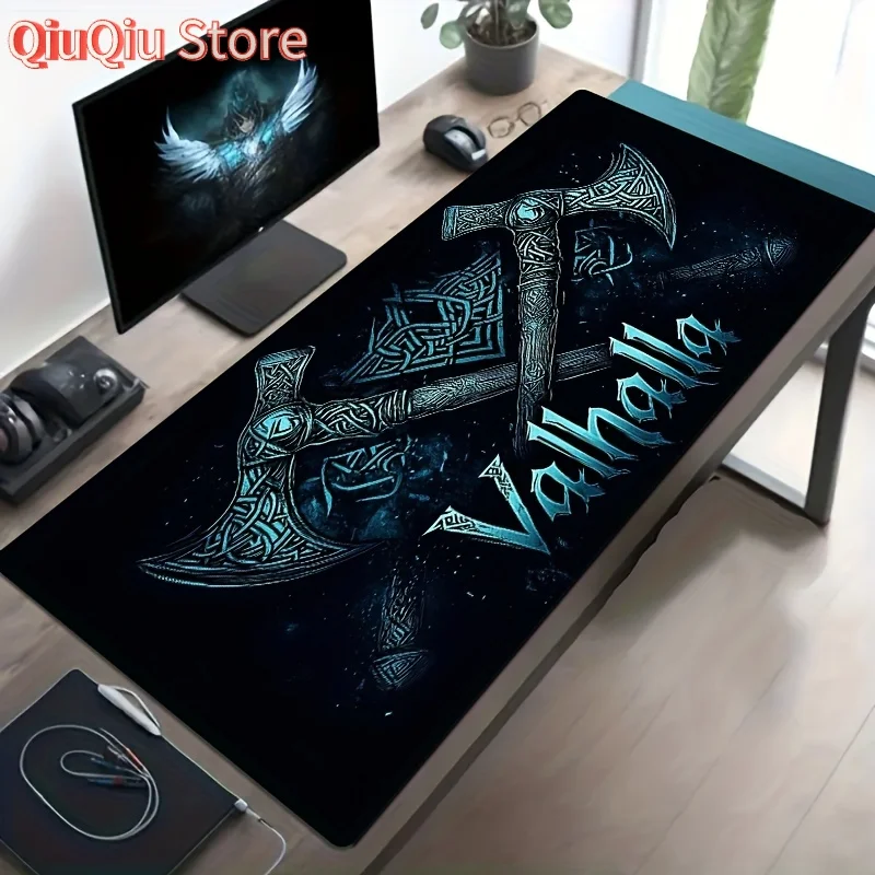 Viking Valhalla Gaming Desk Mat Gaming Mats Mouse Pad Large Mousepad 400X900 PC Computer Double Axe Design Rune Extended Pad