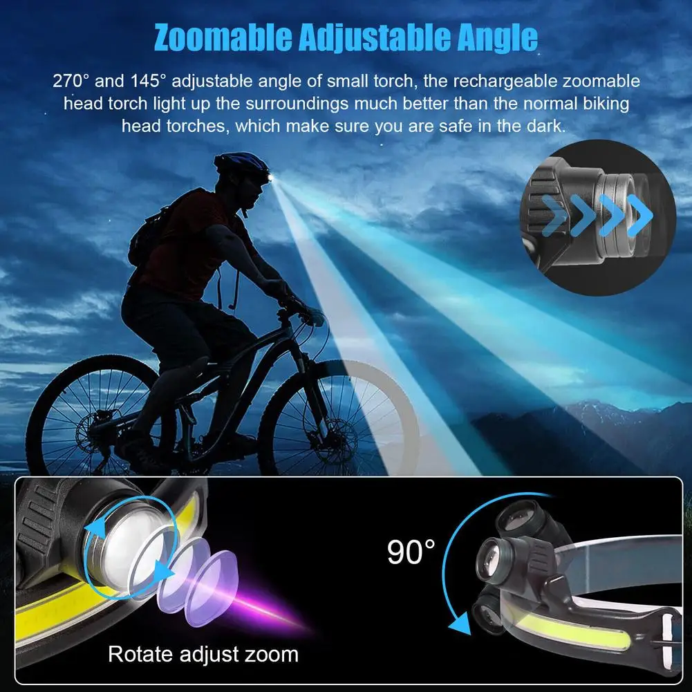 Rechargeable Headlamp 6 Modes Super Brightness Headlight 10W COB LED Head Lamp For Outdoor Running Hiking Camping