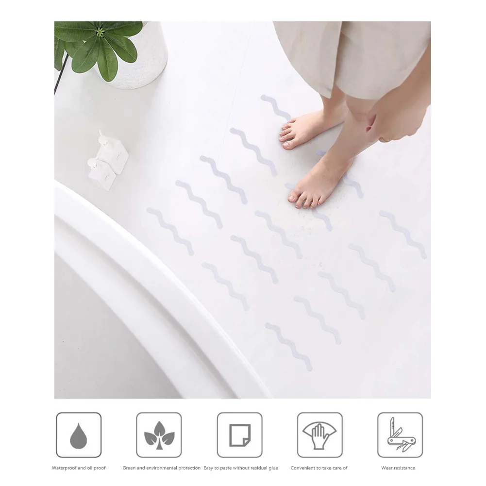 12/24 PCS Anti Slip Stickers With Wavy PEVA Material Self-adhesive Anti Slip Strips For Bathroom Bathtub Anti Slip Safety Pads