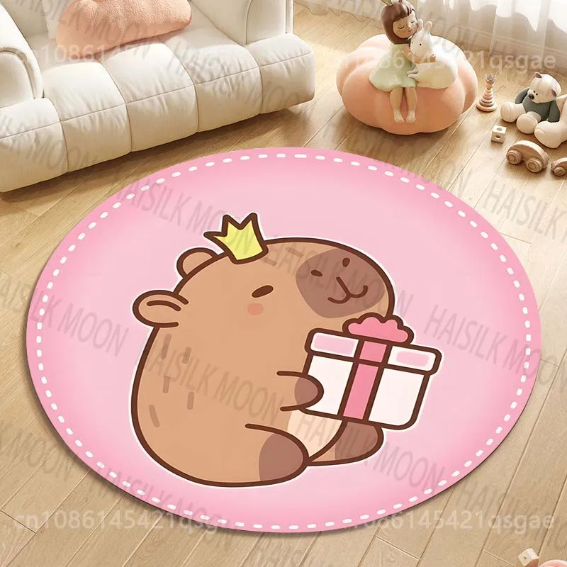 6 Styles Cute Capybaras Print Round Rug for Bedroom Living Room Doormat Sofa Table Home Decor Area Rug Floor Mat Luxury Gift