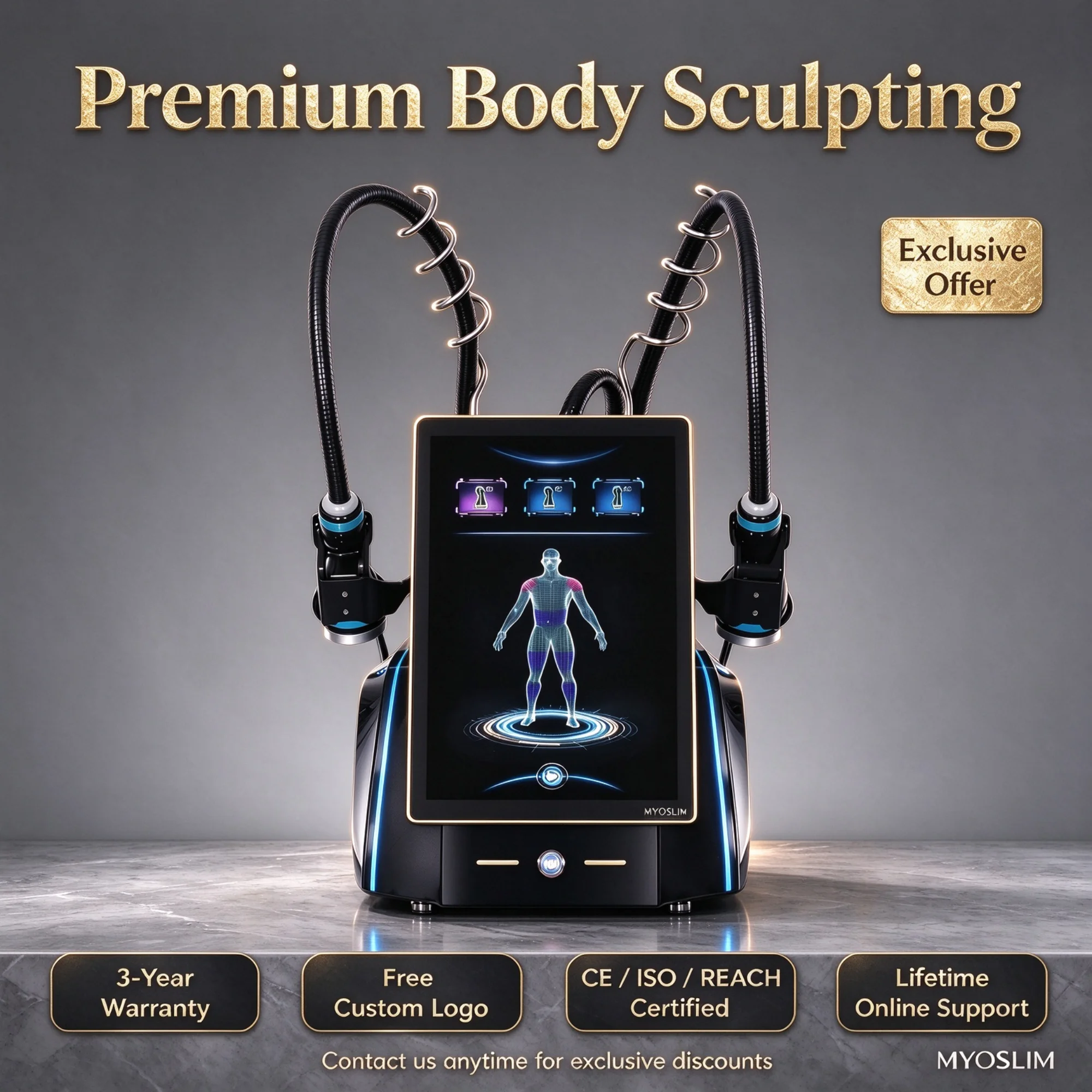 MYOSLIM Cold Wave Slimming Instrument Commercial Use 3 Probes Fat Reduction Skin Lifting Firming Professional Beauty Machine B71