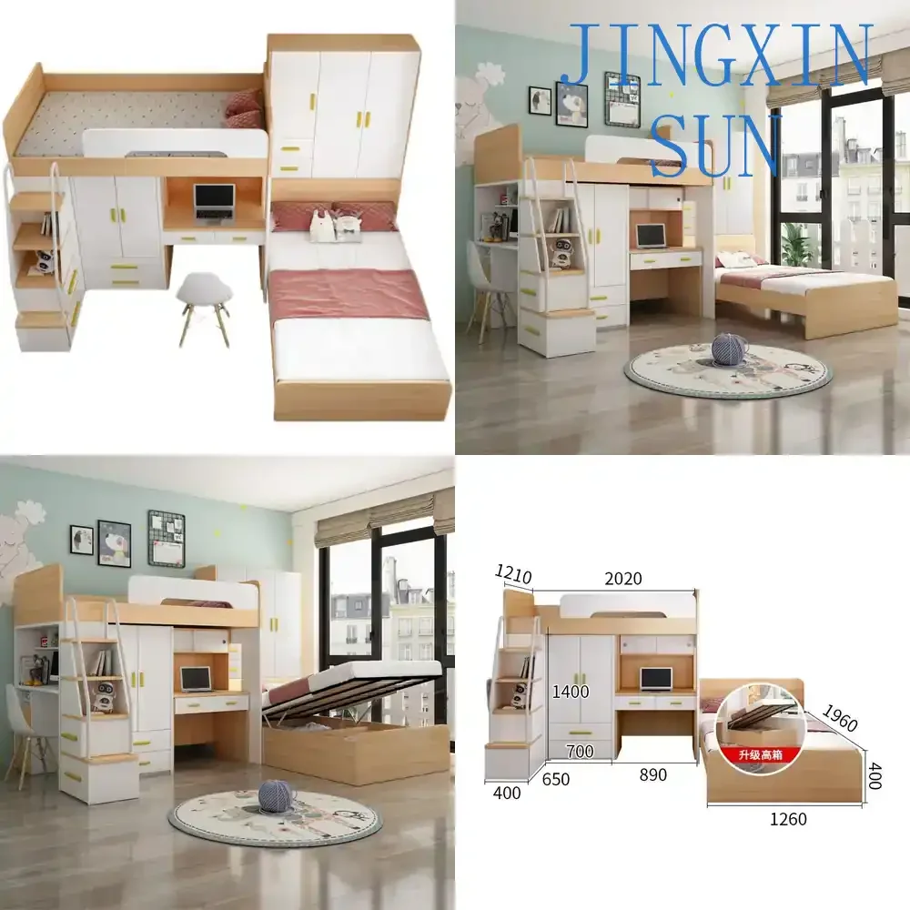 Children's Bed Dislocation High Low Bed Multi Functional Combination Desk Integrated Staggered Child Mother Bed Wardrobe for