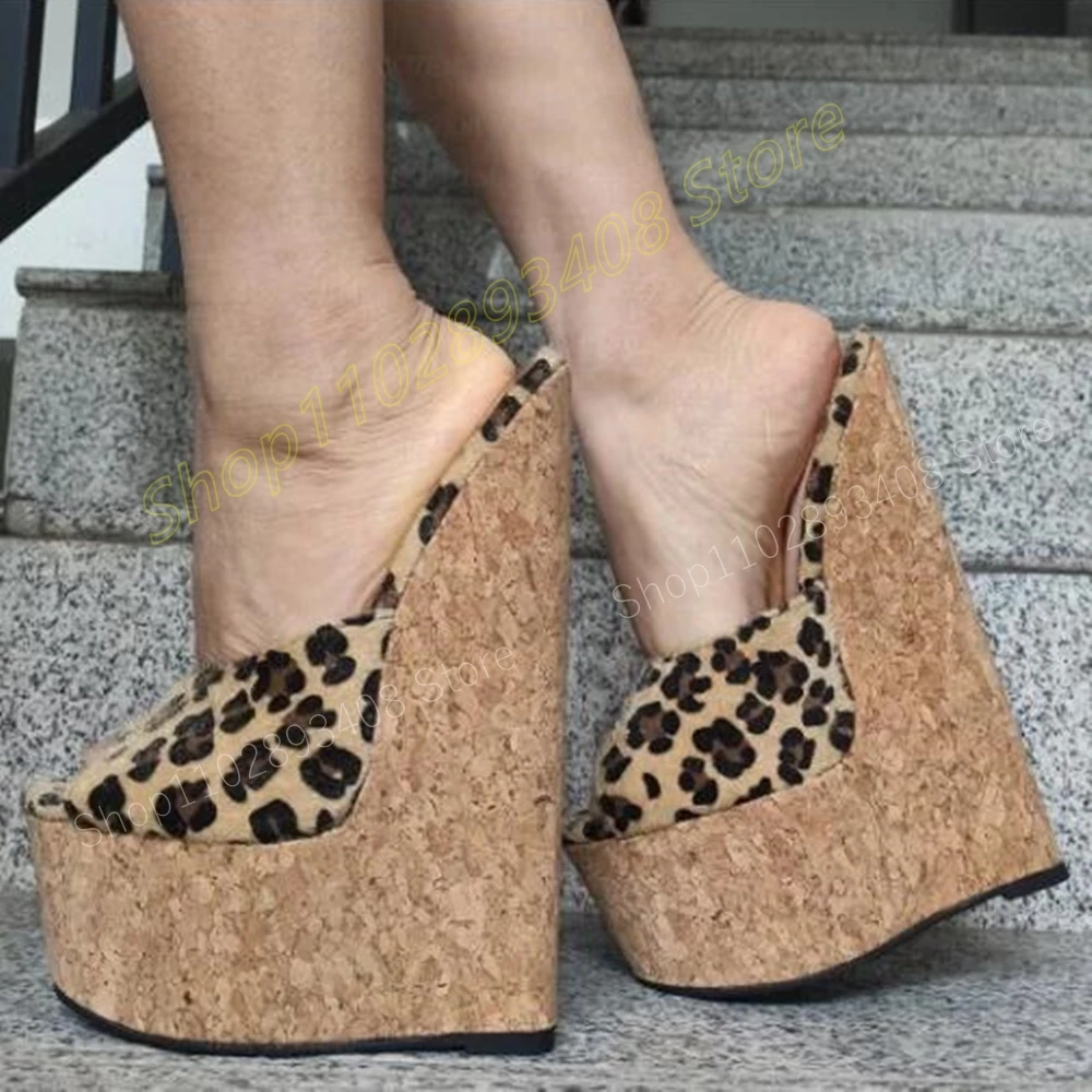 

Leopard Pattern Peep Toe Platform Slippers Concise Wedges High Heel Fashion Sexy Women Shoes 2024 Summer Zapatos Para Mujere