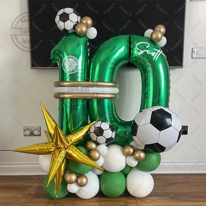 48Pc Football Balloons Set 32inch Green 1-30 Number Football Foil Balloon Round Soccer Globos For Baby Shower Birthday Party
