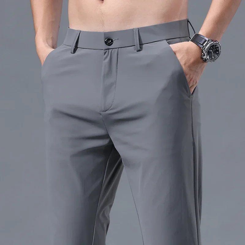 Stretch Soft Pants for Men Summer Thin Elastic Waist Business Fashion Korean Slim Casual Formal Trousers Male Brand Clothes