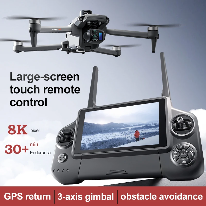 

A25PRO GPS Дрон 3-осевой подвес Профессиональная антивибрационная камера 8K HD Лазерный дрон для предотвращения препятствий FPV Дрон 6,5-дюймовый ЖК-экран RC БПЛА