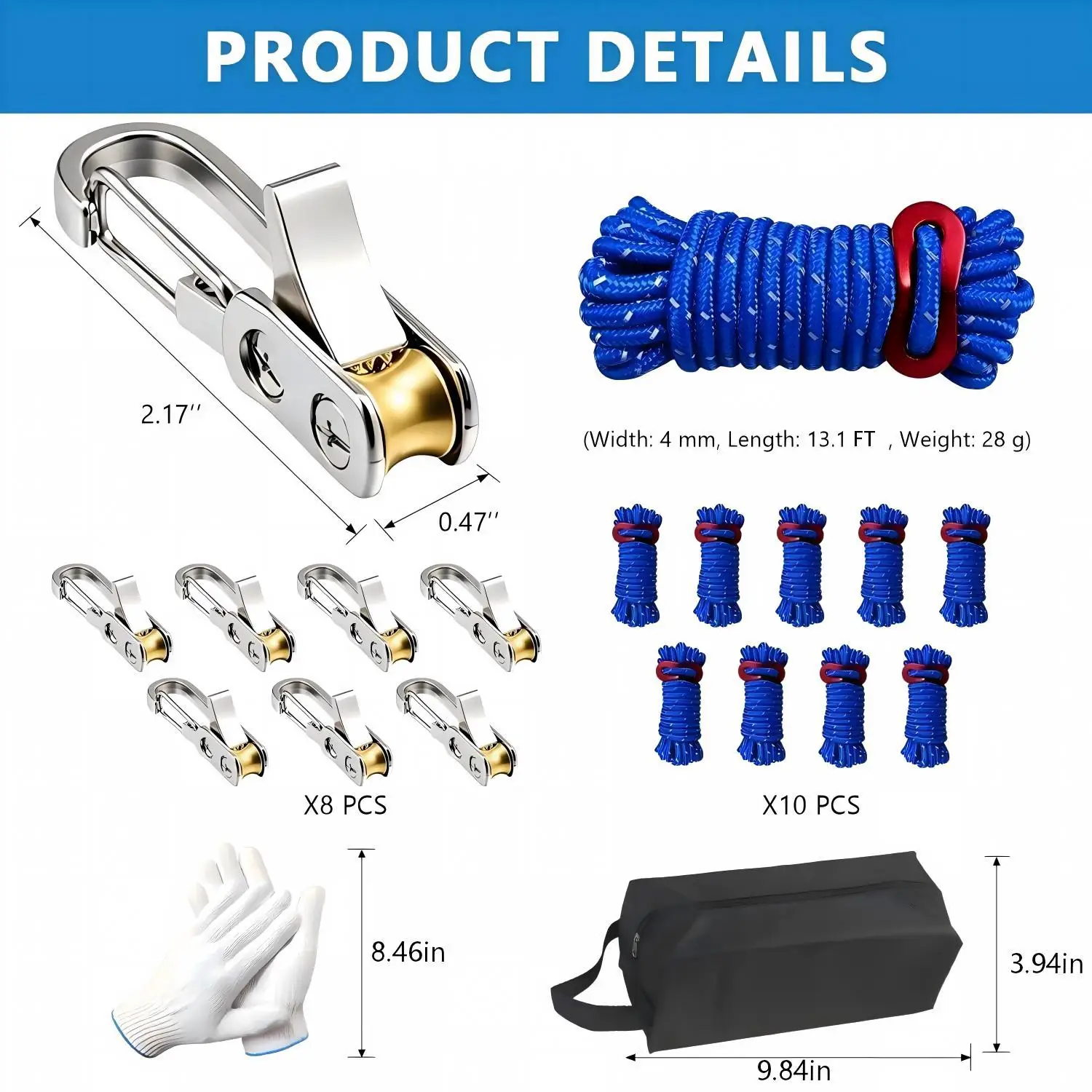 Outdoor Lashing Fastening Set 8‑Units Roller Tensioner with 10‑Pieces Practical Paracord Camping Rope Tightening Kit