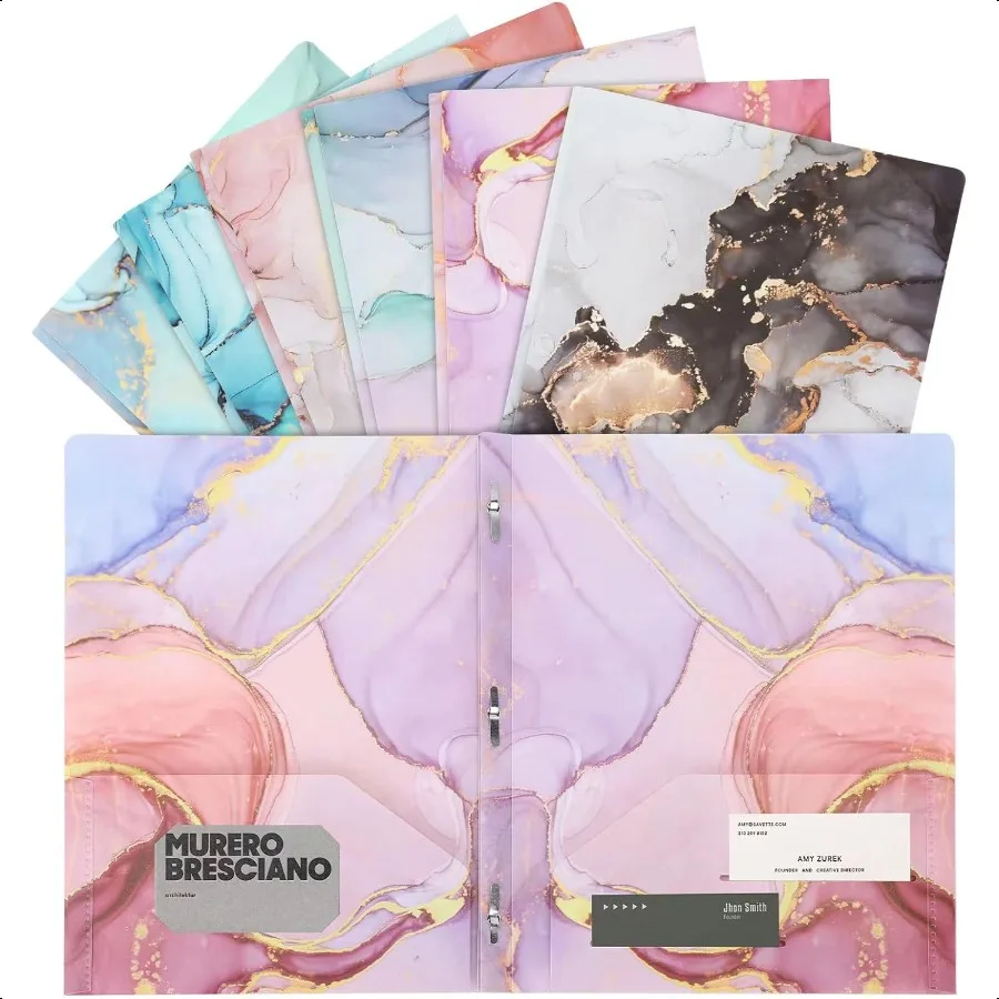 

Folders with Pockets and Prongs 12 Pack 2 Pocket 3 Prong Cute Marble Style Folder Plastic Folders for Documents 12