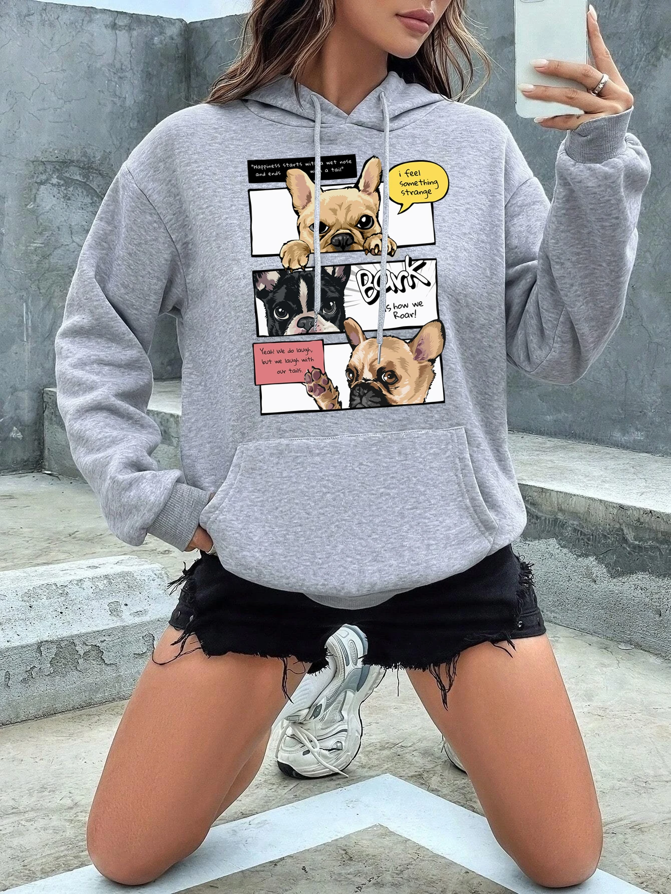 

Funny Comics Pet Dog Dialogue Print women's Hoody Fashion S-XXL Hoodies Loose High Quality Tops Oversized Casual Woman Hooded