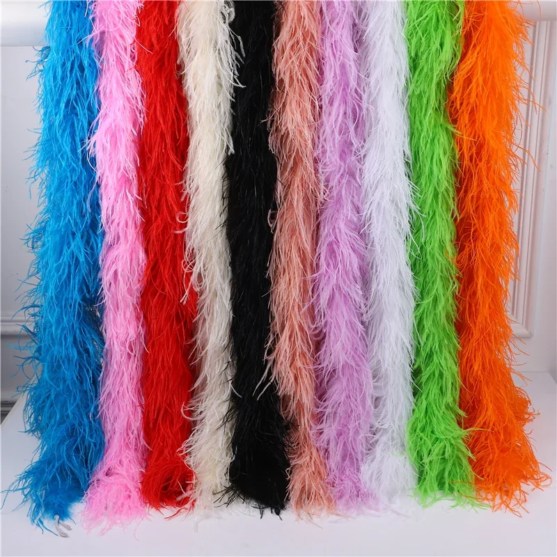 2Meter Natural Ostrich Feather Boa 1Ply Shawl Decoration for Wedding Dress Clothing Decor Plumas Boas DIY Sewing Craft Customize