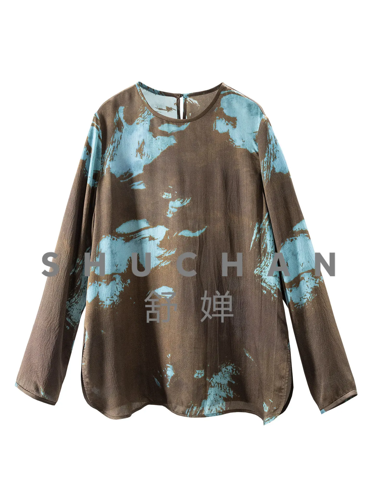 

Blouse Low Luxury Introverted High Texture Art Printing Silk Pearl Crepe Shirt Women 87I2 Tops Mujer