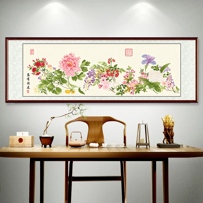 

Spring Cross Stitch 2026 New Style Thread Embroidery Large Modern Living Room Handmade Embroidery Cotton Fabric Floral Pattern