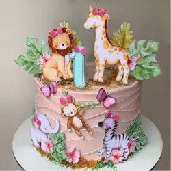 Animal Cake Topper Giraffe Elephant Zebra Happy Birthday Wedding Kids Party Baby Shower Cupcake Decoration Baking Supplies DIY