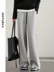 SENTUBILA Women Casual Sporty Pants  2024 Autumn Knitted Lace Up Elastic Waist Solid Wide Leg Pants  Trousers 143K54656