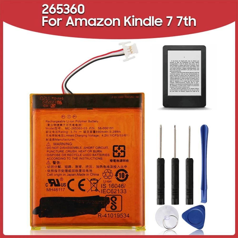 Original Replacement Battery 890mAh 265360 For Amazon Kindle 7 7th 8 8th 265360-03 58-000083 58-000151 E-Reader Batteries