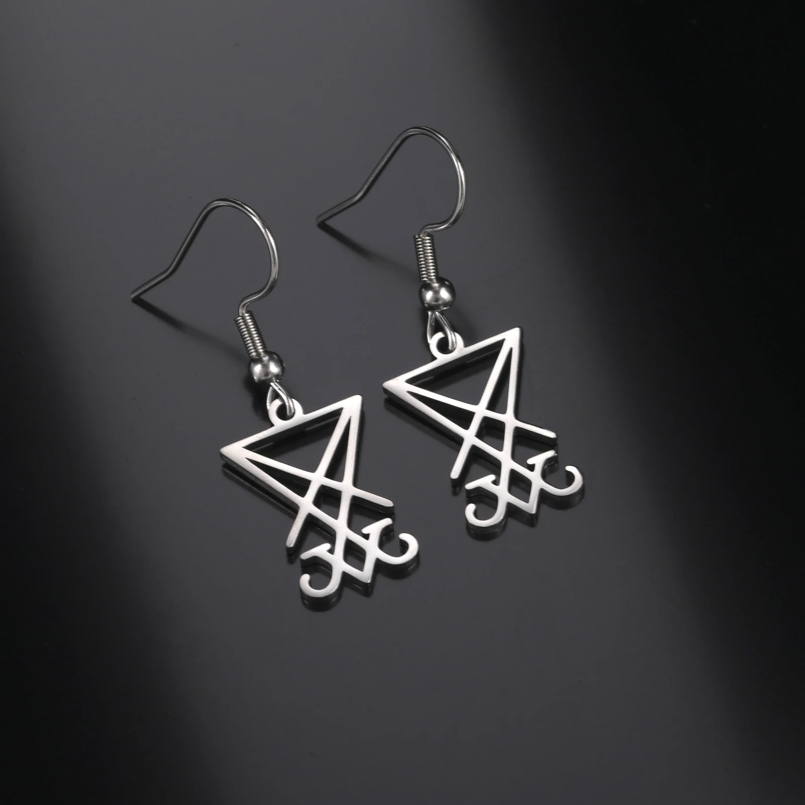 Hollow Amulet Lucifer Hook Earrings Stainless Steel Satanic Light Luxury 2023 New Fashion Ear Decoration Jewelry Gift for Women