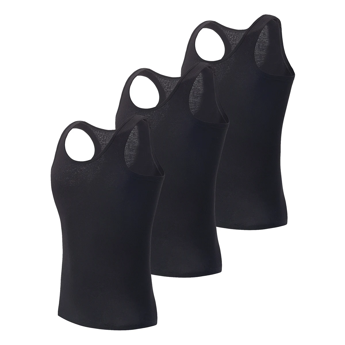 3-piece Men's Seasonal Plus Size Solid Color Casual Vest Comfortable Round Neck Sports And Fitness Top Versatile Soft Base Shirt view 2