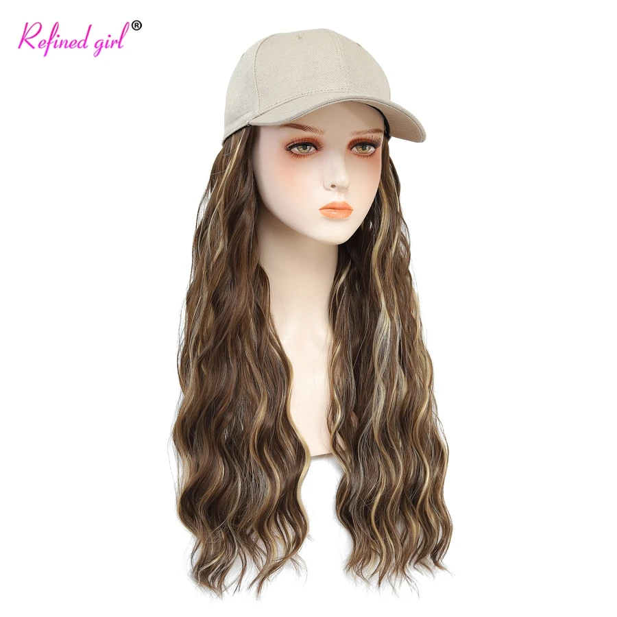 Peluca sintética ondulada larga, gorra de béisbol con extensiones de cabello rubio marrón mixto, sombrero, pelucas ajustables para mujeres y niñas blancas y negras