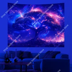 Tree of Life Tapestry UV Reactive Space Wall Tapestry Starry Night Tapestries Wall Hanging for Aesthetics Living Room Dorm Decor