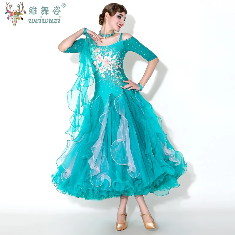 زي أداء قاعة الرقص مخصص الراقية نصف كم فستان كبير سوينغ الفالس ملابس مسابقة الرقص الحديثة #3