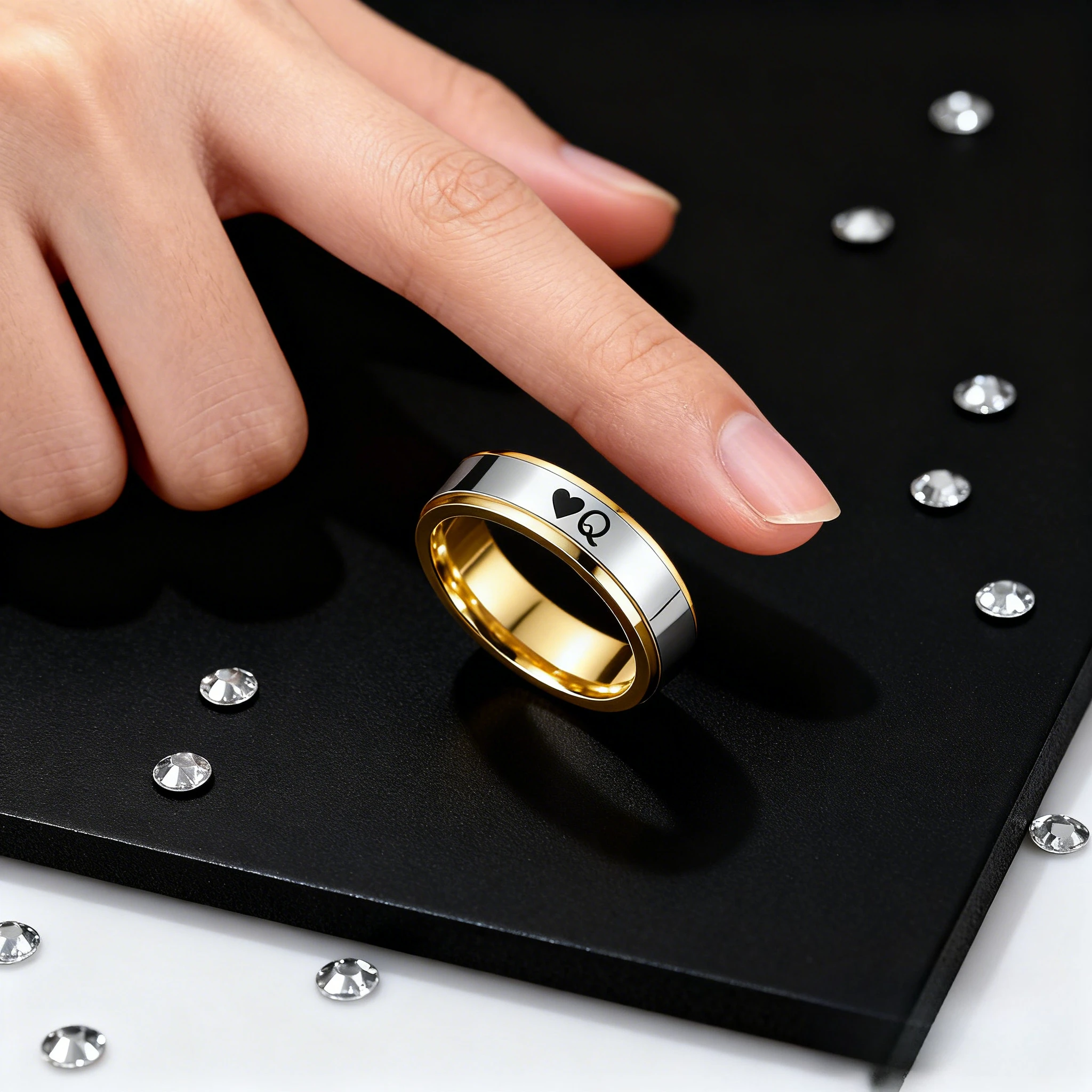 

Титановая сталь, 18-каратное золото, не выцветающее, модный дизайн, кольцо для пары K-Q для мужчин и женщин, подарочный комплект ювелирных изделий, 2026 свадебные широкие кольца с буквами