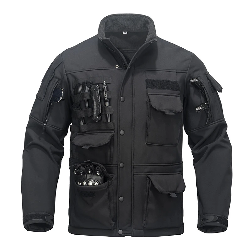 Autumn Winter Mens Tactical Jackets Men Softshell Warm Waterproof Action Jackets Men Multi-pocket Windbreaker Warm Work Coats