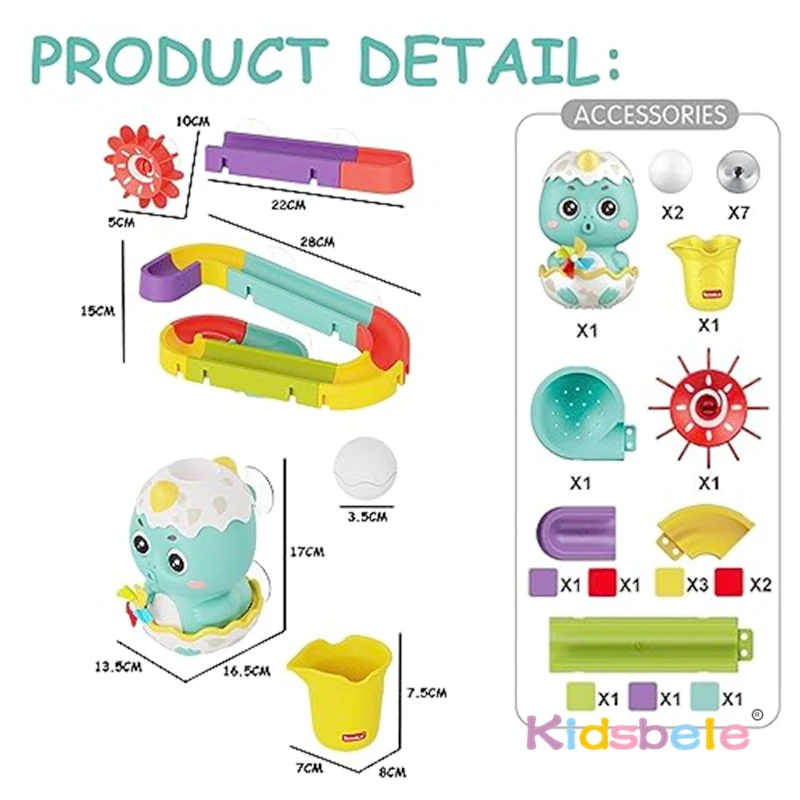 Pista fai-da-te per bambini con palline per vasca da bagno, piscina, regalo interattivo, assemblare pista, uovo di dinosauro, doccia con acqua, giocattolo con spruzzo d'acqua