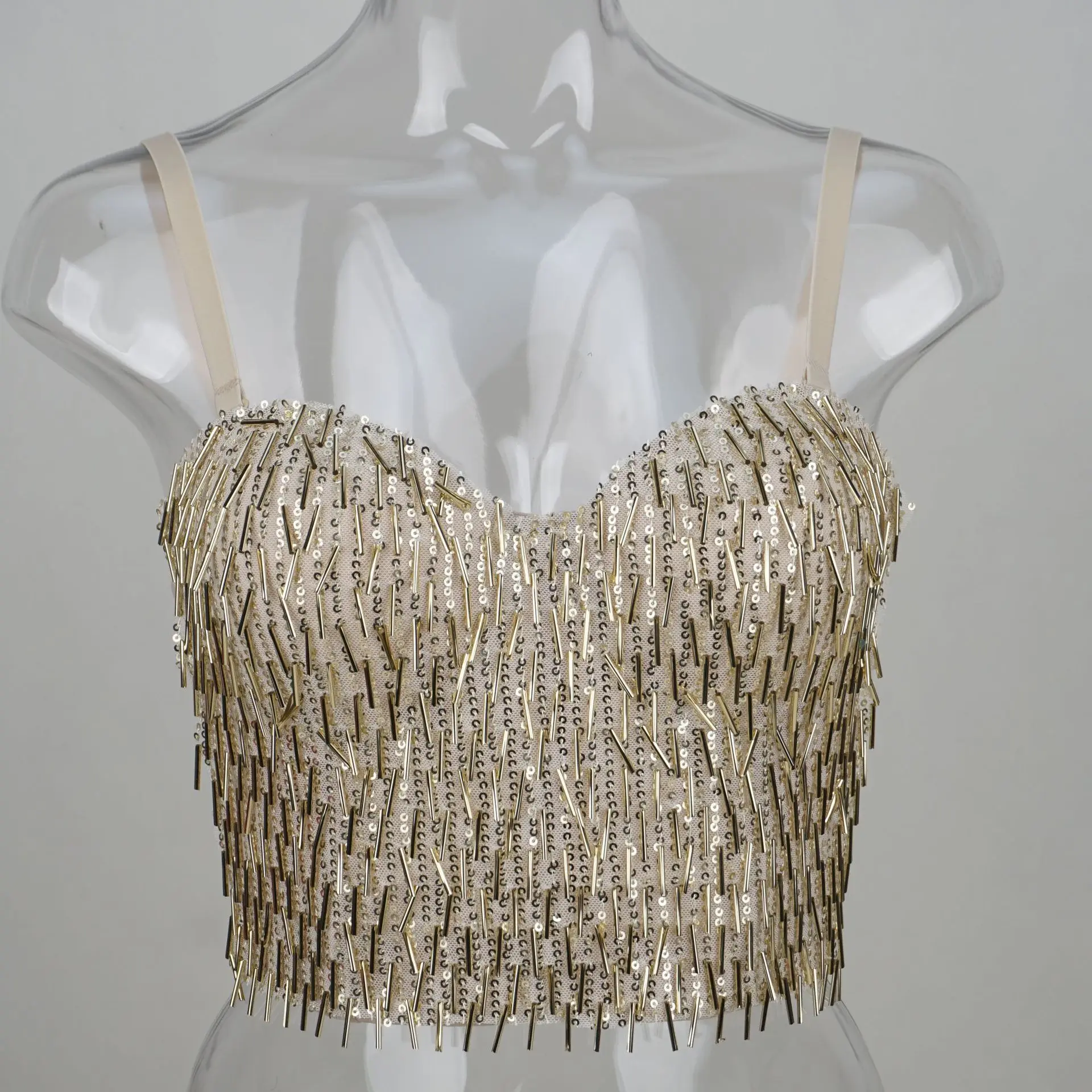 早春カーニバルダイナミックフリンジストラップフィッシュボーンコルセットナイトクラブフラッシュダイヤモンドスパンコール外側ビスチェトップ女性