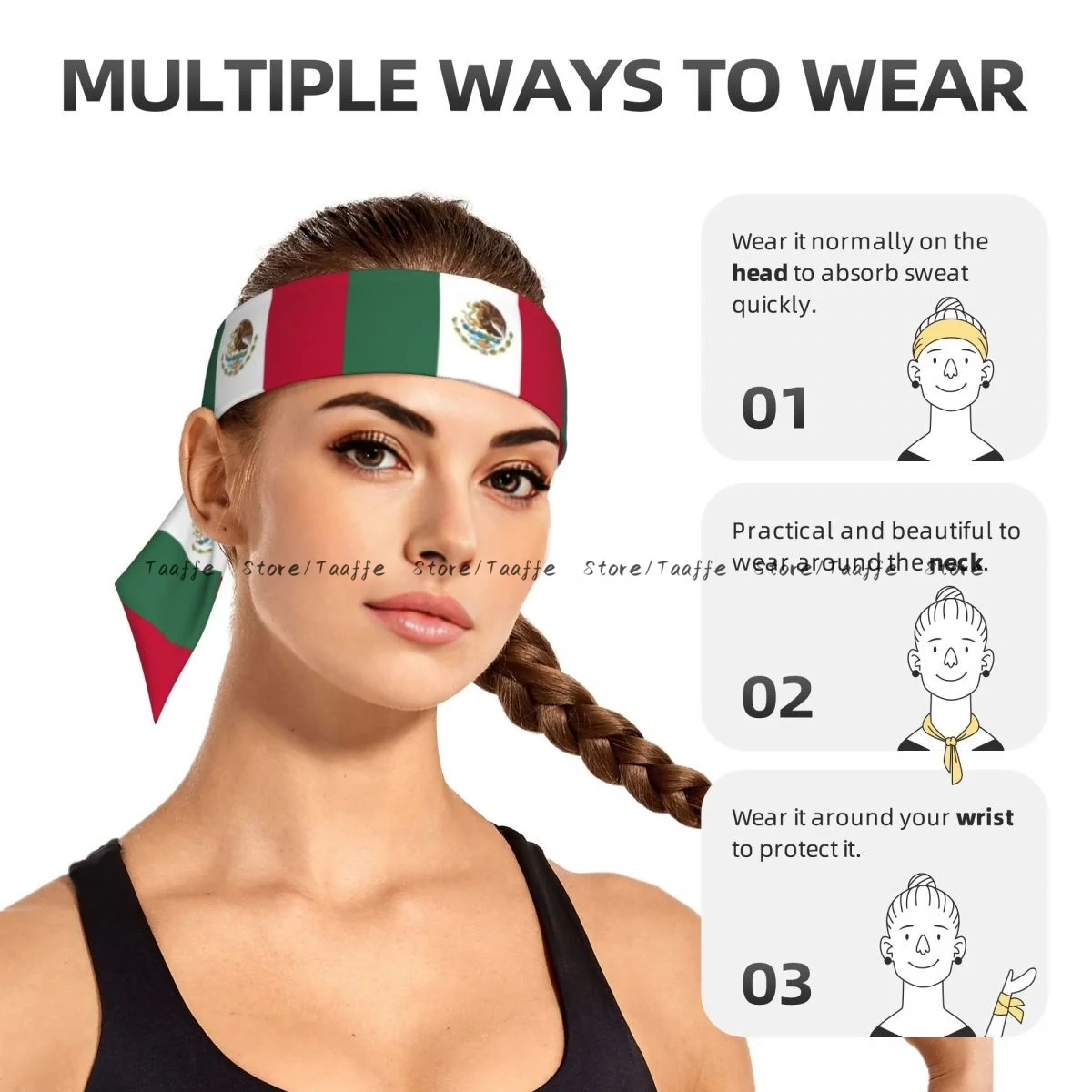 Head Tie Bandana Mexico Flag Head Scarf Wrap Outdoor Sports Sweatband