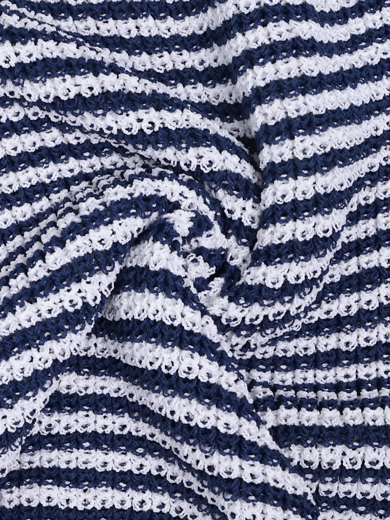 Women's Navy White Striped Off-Shoulder Knit Top Waffle Texture Long Sleeve Slim Pullover