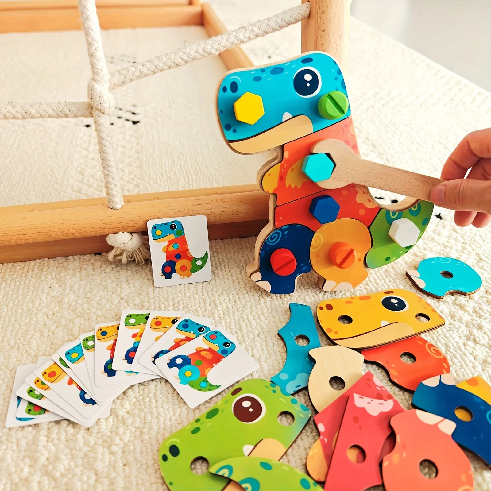 

Kids Wooden Dinosaur Puzzle Toy Trendy Toddler Screw Assembly Chic Card Reference Educational Developmental Montessori Plaything