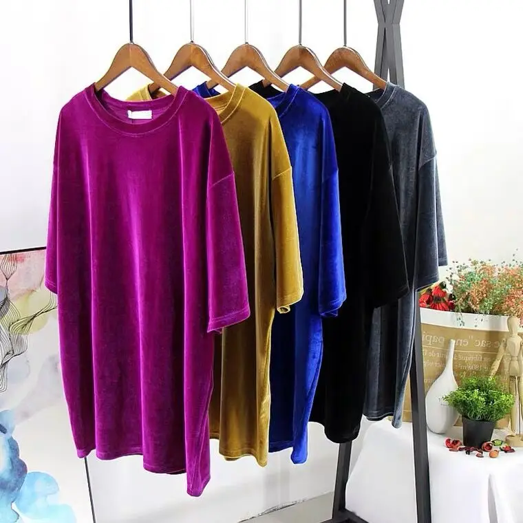 2024 Spring and Autumn Fashion Slim Gold Velvet Shirts Half Sleeve 0-neck Thin Tops Summer casual Velours Woman Blouse