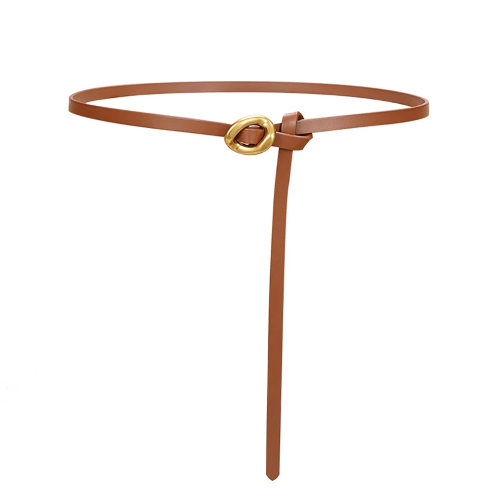 Leather thin waist belt accessory with dress waist suit versatile retro genuine leather small waist belt chain buckle