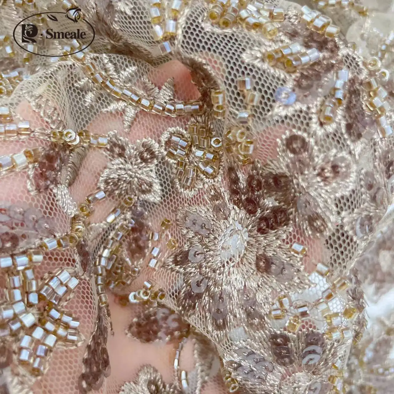 9 Farben Blumen Spitzenstoff Hochzeitskleid Material, Pailletten Perlen 3D Stoff zum Selbermachen Nähen. – Detail 5