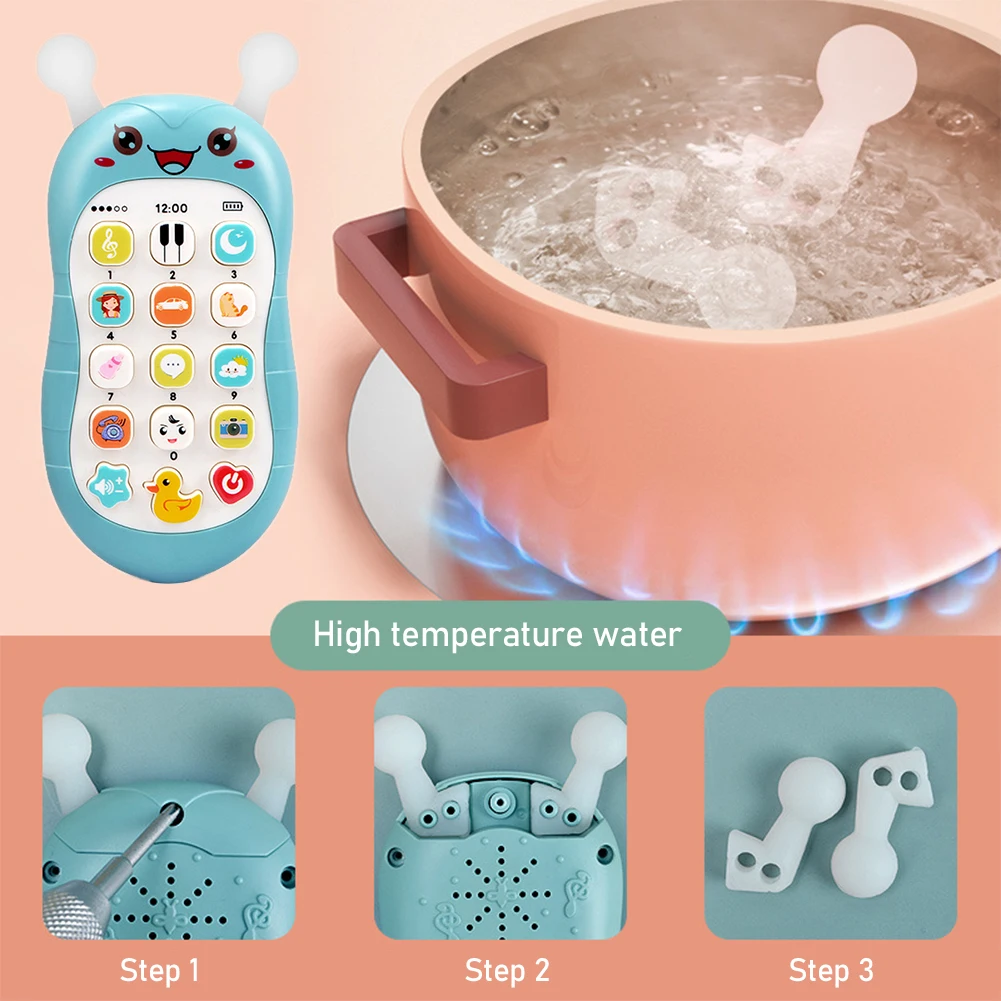 子供用音楽携帯電話おもちゃ、シリコンシェル、噛むことができるベビーパズル、多機能早期教育電話おもちゃ