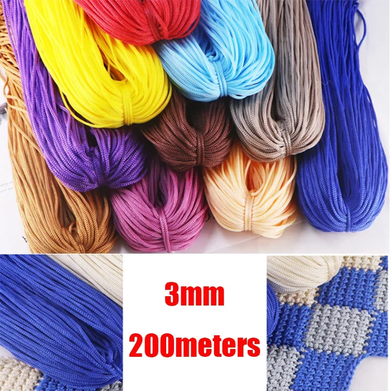 

200M/Lot 3mm Color Nylon Cord Thread Crochet Hollow Line Macrame DIY Hand-Woven Bracelet Braided Handicrafts/Shoes