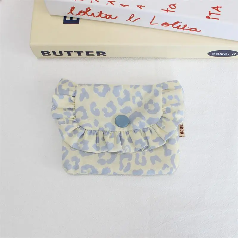 8pcs Coin Purses Cotton Plain Leopard Printing Protable Flap Cover Storage Bag Mix Color