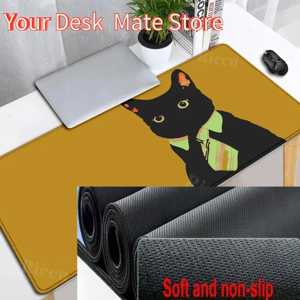 Alfombrilla de ratón grande antideslizante con bonito gatito negro para Gamer, accesorios para juegos, alfombrilla de escritorio para ordenador, teclado de ordenador portátil, alfombrilla de ratón de goma Kawaii