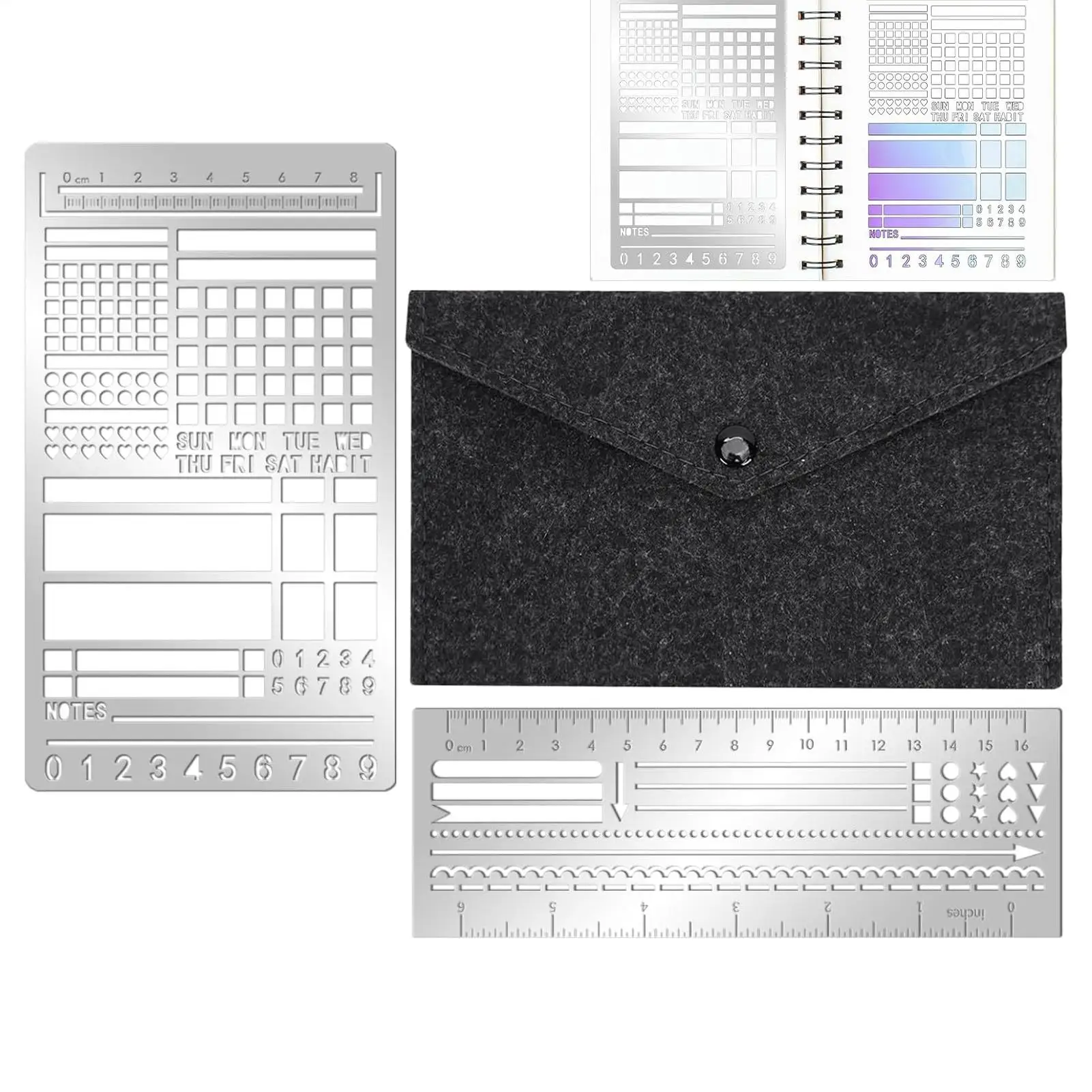 2 Piece Rustproof Diary Notebook Scrapbook Template Metal Stencils Bullet Journaling Stencil For Tiny Letters Habit Tracker