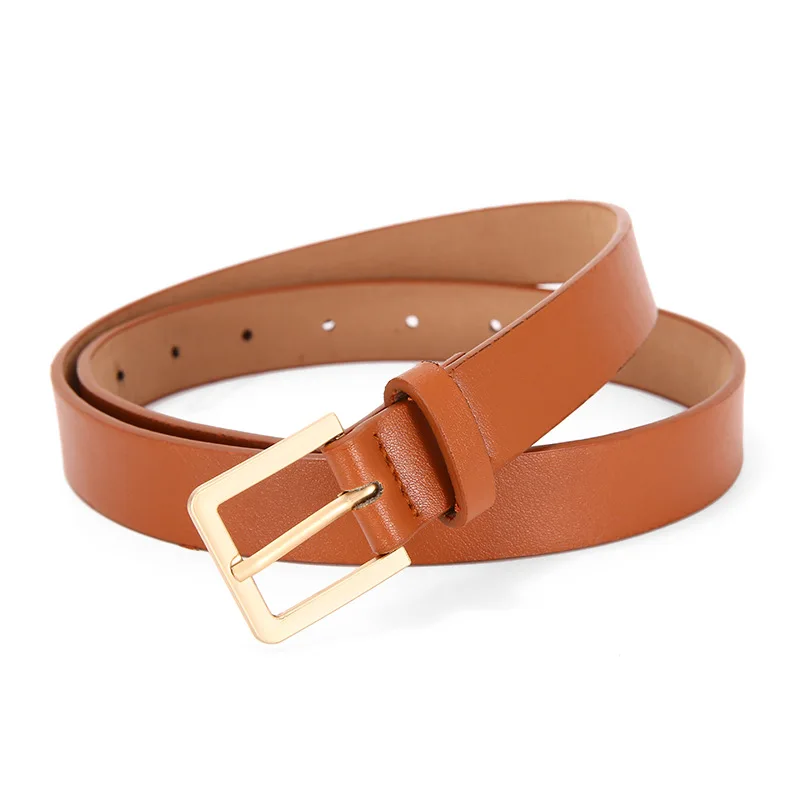 Women Skinny Leather Belt Thin Waist Belt with Metal Buckle for Pants Jeans Dresses